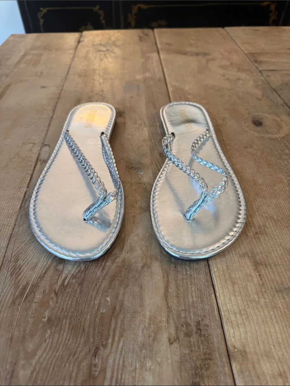 Braided Metallic Silver Women's Slide Sandals